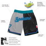 Custom Name and Number Basketball Shorts - Personalized Gray Teal-Black Authentic Throwback Split Fashion Style Personalized
