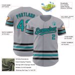 Custom Name and Number Authentic Baseball Jersey - Personalized Gray Teal-Black Line Team Gear Personalized Gray Teal-Black