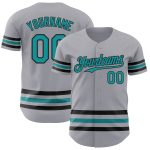 Custom Name and Number Authentic Baseball Jersey - Personalized Gray Teal-Black Line Team Gear Personalized Gray Teal-Black