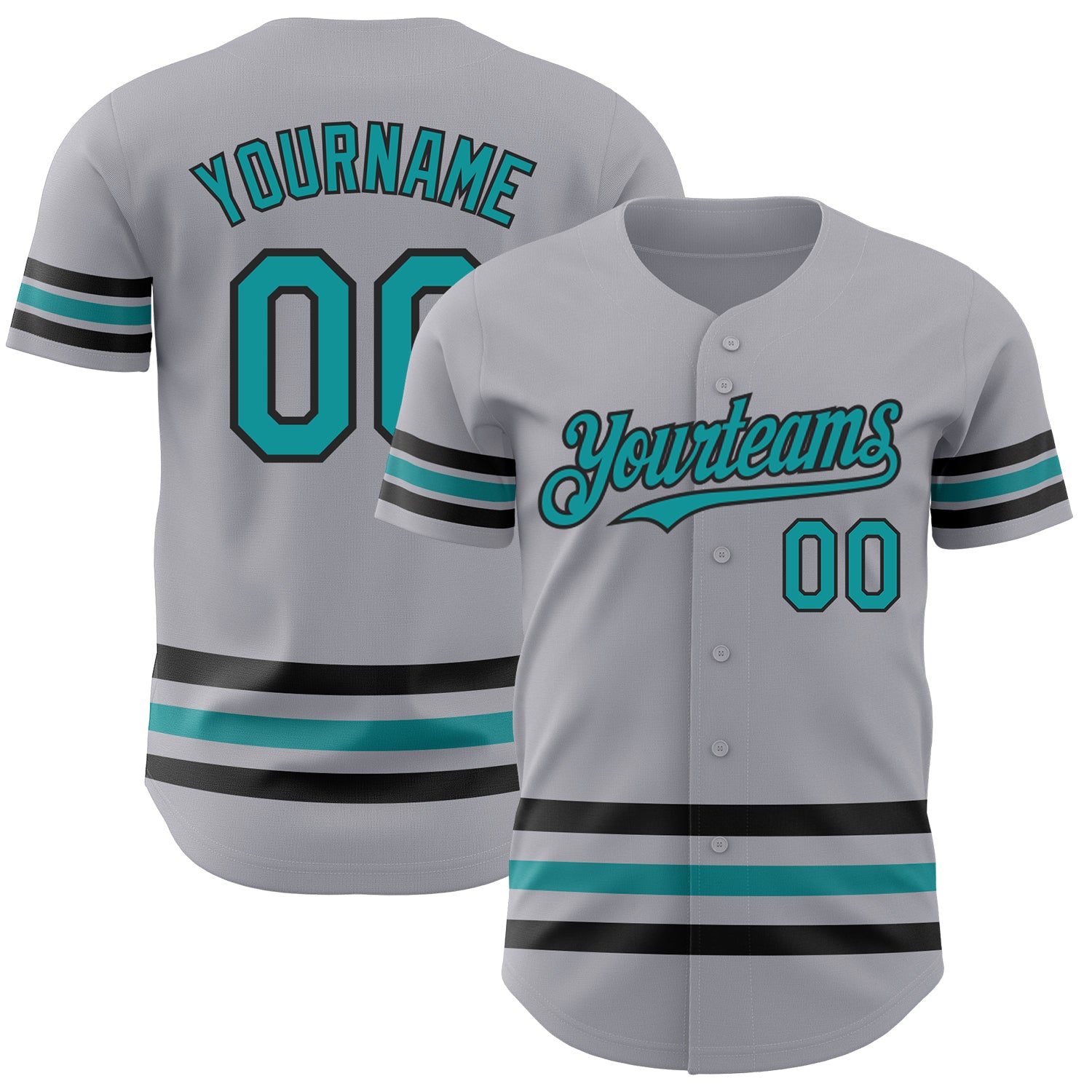 Custom Name and Number Authentic Baseball Jersey - Personalized Gray Teal-Black Line Team Gear Personalized Gray Teal-Black