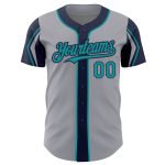 Custom Name and Number Baseball Jersey - Personalized Gray Teal Navy - Authentic Team Jersey with 3 Color Arm Shapes Personalized