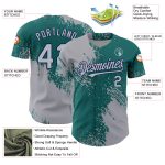 Custom 3D Pattern Baseball Jersey - Personalized Gray Teal-Navy Brush Stroke Design with Name and Number Personalized Gray