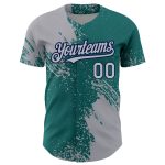 Custom 3D Pattern Baseball Jersey - Personalized Gray Teal-Navy Brush Stroke Design with Name and Number Personalized Gray