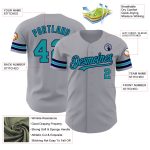 Custom Name and Number Personalized Baseball Jersey - Gray Teal-Navy Authentic Team Apparel Personalized Gray Teal-Navy Authentic