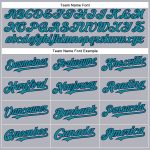 Custom Name and Number Personalized Baseball Jersey - Gray Teal-Navy Authentic Team Apparel Personalized Gray Teal-Navy Authentic