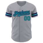 Custom Name and Number Personalized Baseball Jersey - Gray Teal-Navy Authentic Team Apparel Personalized Gray Teal-Navy Authentic