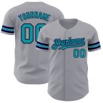 Custom Name and Number Personalized Baseball Jersey - Gray Teal-Navy Authentic Team Apparel Personalized Gray Teal-Navy Authentic