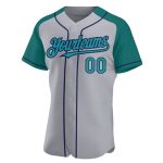 Custom Name and Number Personalized Baseball Jersey Gray Teal-Navy Authentic Raglan Sleeves Personalized Gray Teal-Navy Authentic