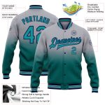 Personalized Varsity Letterman Jacket Gray Teal Navy Fade Full Snap Fashion Personalized Gray Teal-Navy Bomber Full-Snap
