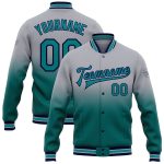 Personalized Varsity Letterman Jacket Gray Teal Navy Fade Full Snap Fashion Personalized Gray Teal-Navy Bomber Full-Snap