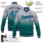 Personalized Custom Name and Number Gray Teal Navy Bomber Varsity Letterman Jacket Full-Snap Fashion Personalized Gray Teal-Navy