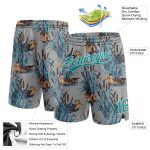 Custom Name and Number Basketball Shorts - Personalized Gray Teal-White 3D Cattail and Duck Design, Authentic Team Gear Personalized