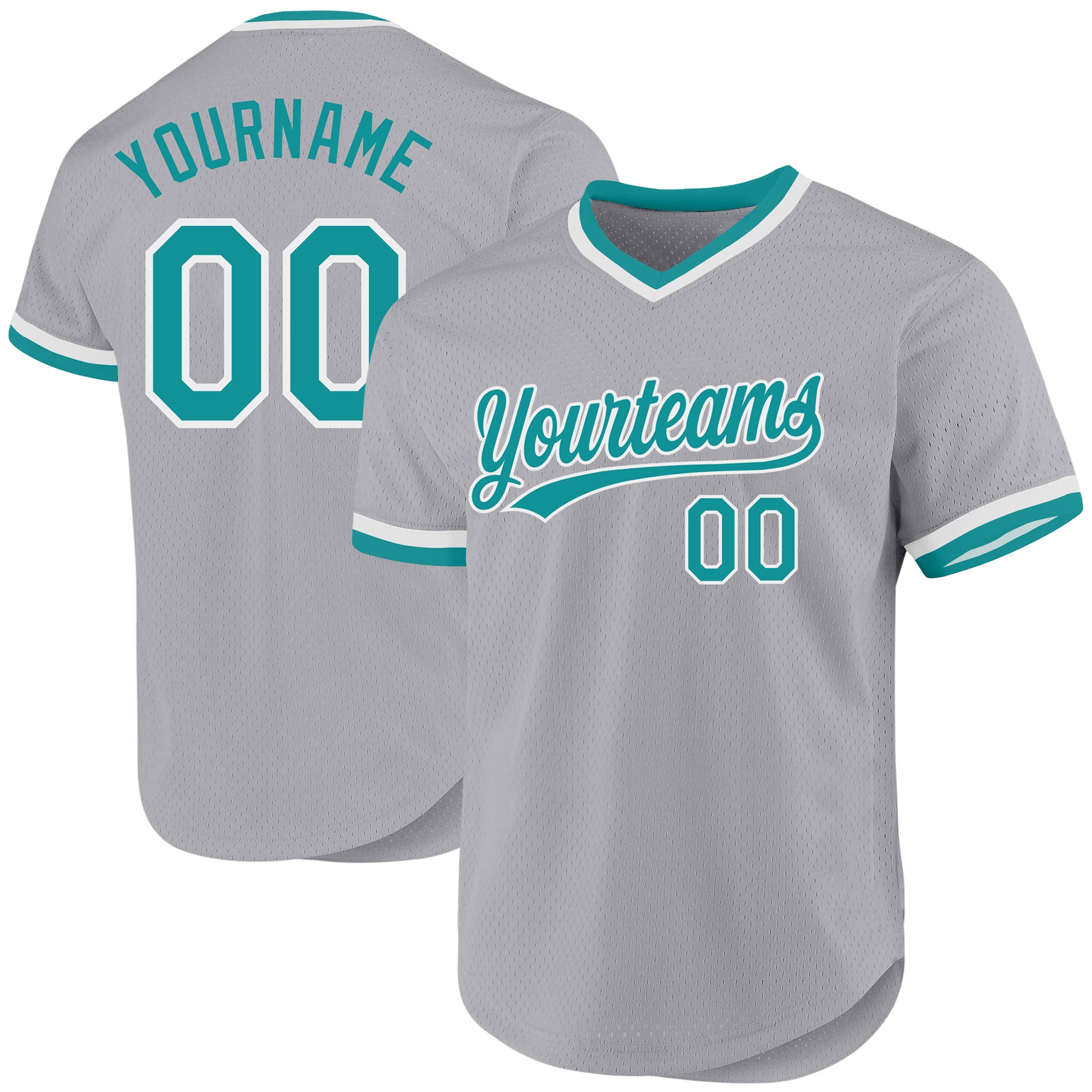 Custom Name and Number Personalized Baseball Jersey - Gray Teal-White Authentic Throwback Team Style Personalized Gray Teal-White