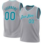 Personalized Authentic Throwback Basketball Jersey - Gray Teal-White Color Personalized Gray Teal-White Authentic Throwback