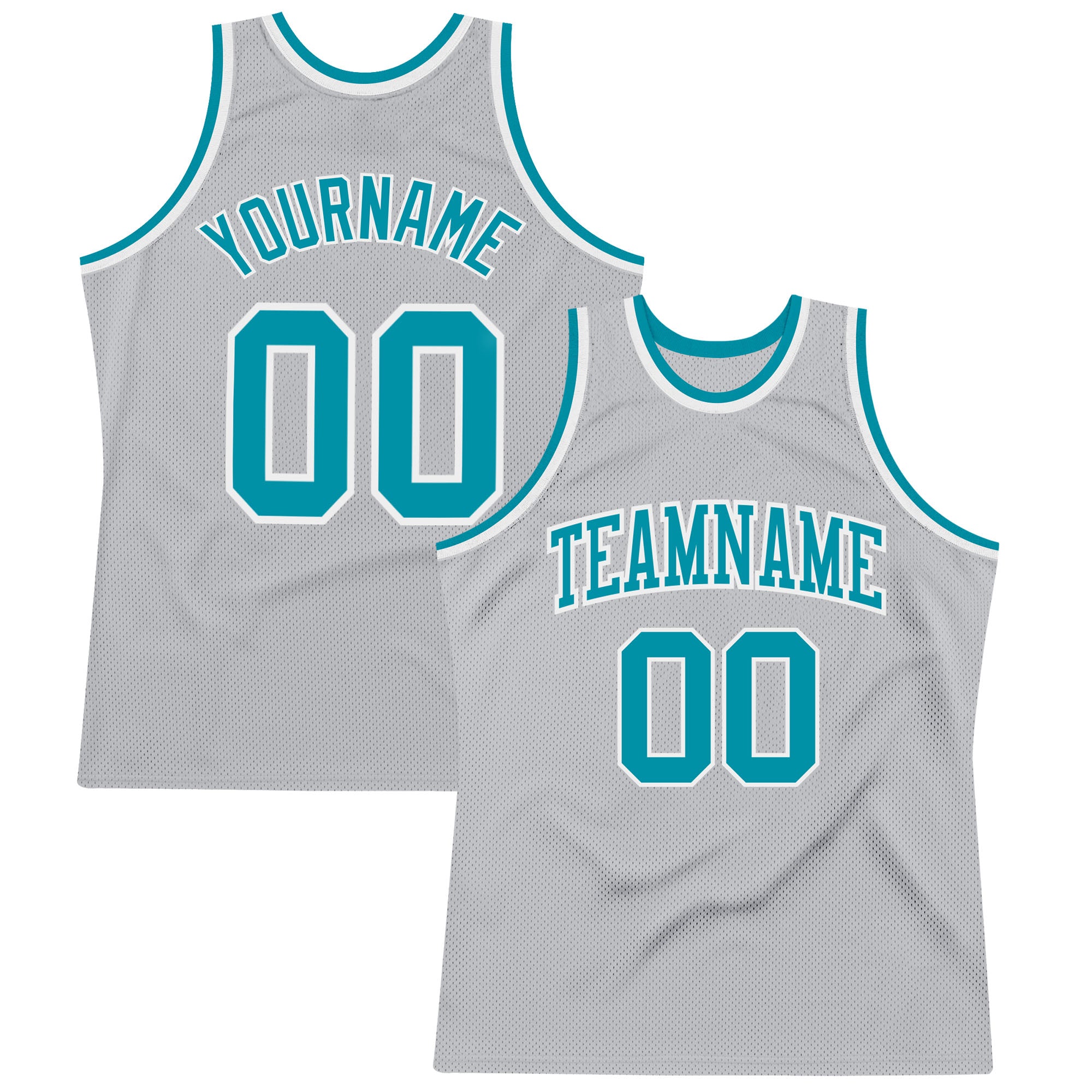 Personalized Custom Name and Number Basketball Jersey - Gray Teal White Authentic Throwback Design Personalized Gray Teal-White