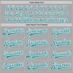 Personalized Bomber Varsity Letterman Jacket Gray Teal White Full-Snap Personalized Gray Teal-White Bomber Full-Snap Varsity