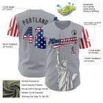Personalized Gray USA Flag Black 3D Statue of Liberty Baseball Jersey Custom Name Number Patriotic Authentic Team Apparel