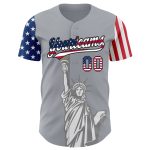 Personalized Gray USA Flag Black 3D Statue of Liberty Baseball Jersey Custom Name Number Patriotic Authentic Team Apparel