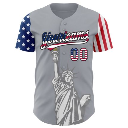 Personalized Gray USA Flag Black 3D Statue of Liberty Baseball Jersey Custom Name Number Patriotic Authentic Team Apparel