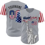 Personalized Gray USA Flag Black 3D Statue of Liberty Baseball Jersey Custom Name Number Patriotic Authentic Team Apparel
