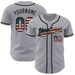 Personalized Vintage USA Flag Baseball Jersey - Custom Name & Number, Gray Authentic Team Apparel Personalized Gray Vintage