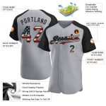 Personalized Vintage USA Flag Baseball Jersey with Custom Name and Number, Black Raglan Sleeves, Gray Color Personalized