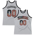 Custom Name and Number Black Vintage USA Flag Basketball Jersey - Personalized Gray Throwback Team Apparel Personalized Gray