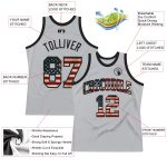 Custom Name and Number Black Vintage USA Flag Basketball Jersey - Personalized Gray Throwback Team Apparel Personalized Gray
