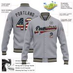 Custom USA Flag Vintage Black-Cream Bomber Jacket with Personalized Name and Number, Full-Snap Varsity Letterman Style Personalized
