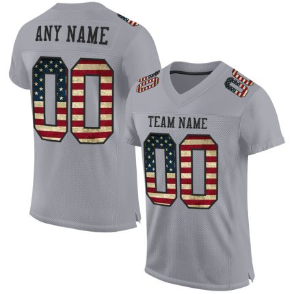 Personalized USA Flag Football Jersey - Custom Name & Number - Gray Vintage Black Mesh Authentic Team Apparel Personalized