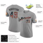 Custom Name and Number Vintage USA Flag Black Performance T-Shirt - Personalized Gray Team Apparel Personalized Gray Vintage