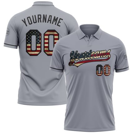 Personalized Vintage USA Flag Golf Polo Shirt with Custom Name and Number - Black Performance Vapor Team Apparel Personalized