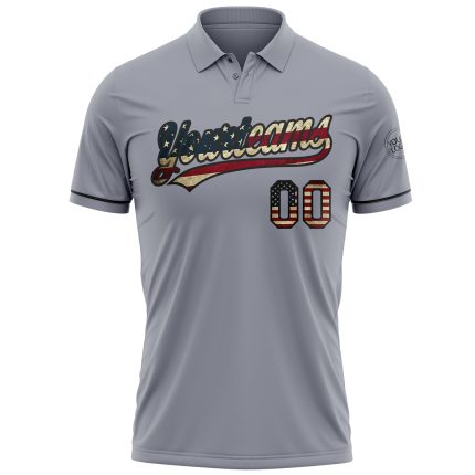 Personalized Vintage USA Flag Golf Polo Shirt with Custom Name and Number - Black Performance Vapor Team Apparel Personalized