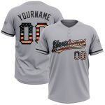 Custom Name and Number Vintage USA Flag Softball Jersey Unisex Two-Button Gray Personalized Gray Vintage USA Flag-Black Two-Button