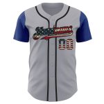 Personalized Vintage USA Flag Baseball Jersey Custom Name Number Royal-Black Two Tone Personalized Gray Vintage USA Flag