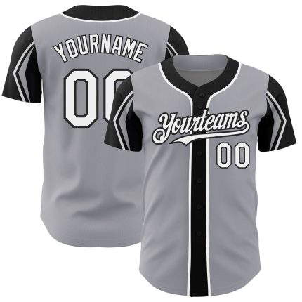 Custom Name and Number Authentic Baseball Jersey in Gray, White, and Black - Personalized Arm Shapes Team Jersey Personalized