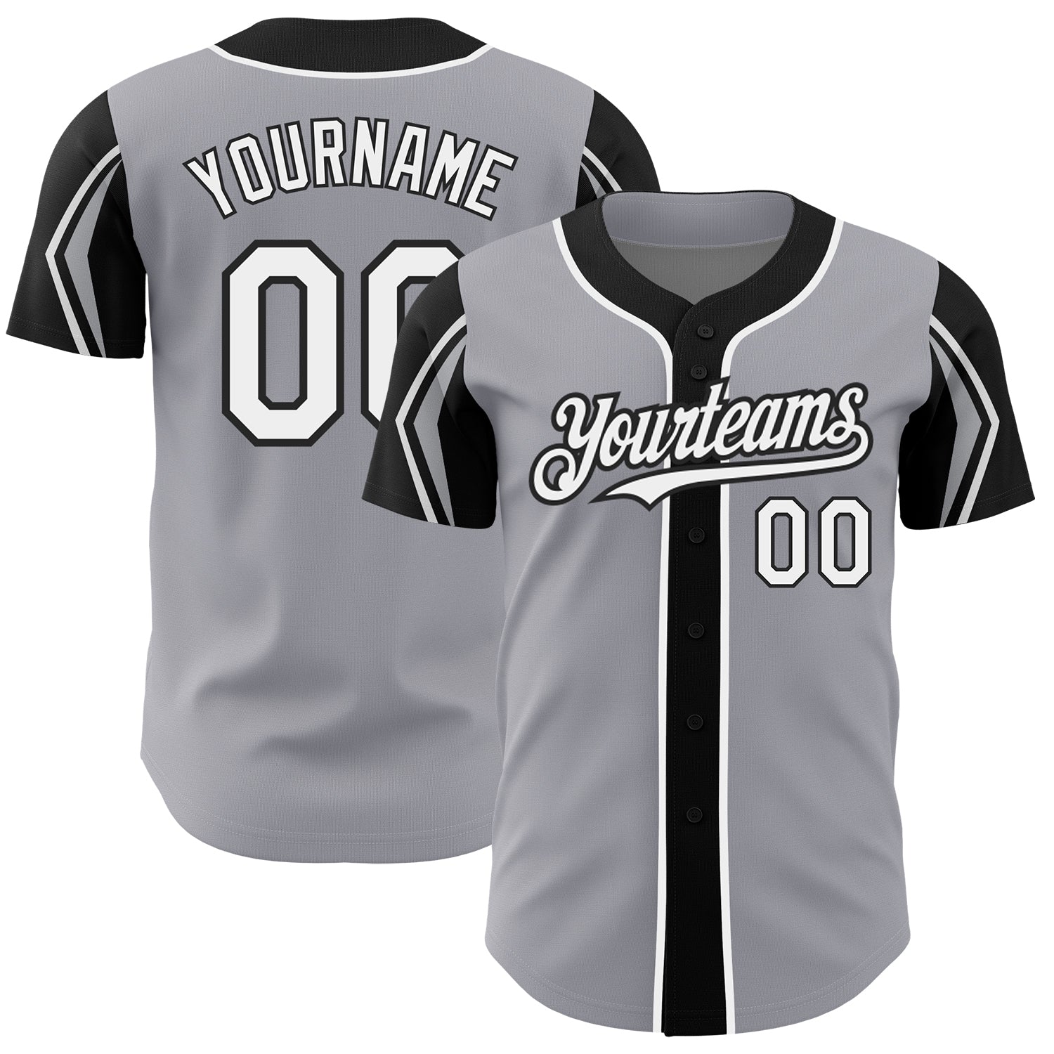 Custom Name and Number Authentic Baseball Jersey in Gray, White, and Black - Personalized Arm Shapes Team Jersey Personalized