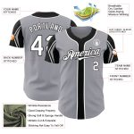 Custom Name and Number Authentic Baseball Jersey in Gray, White, and Black - Personalized Arm Shapes Team Jersey Personalized