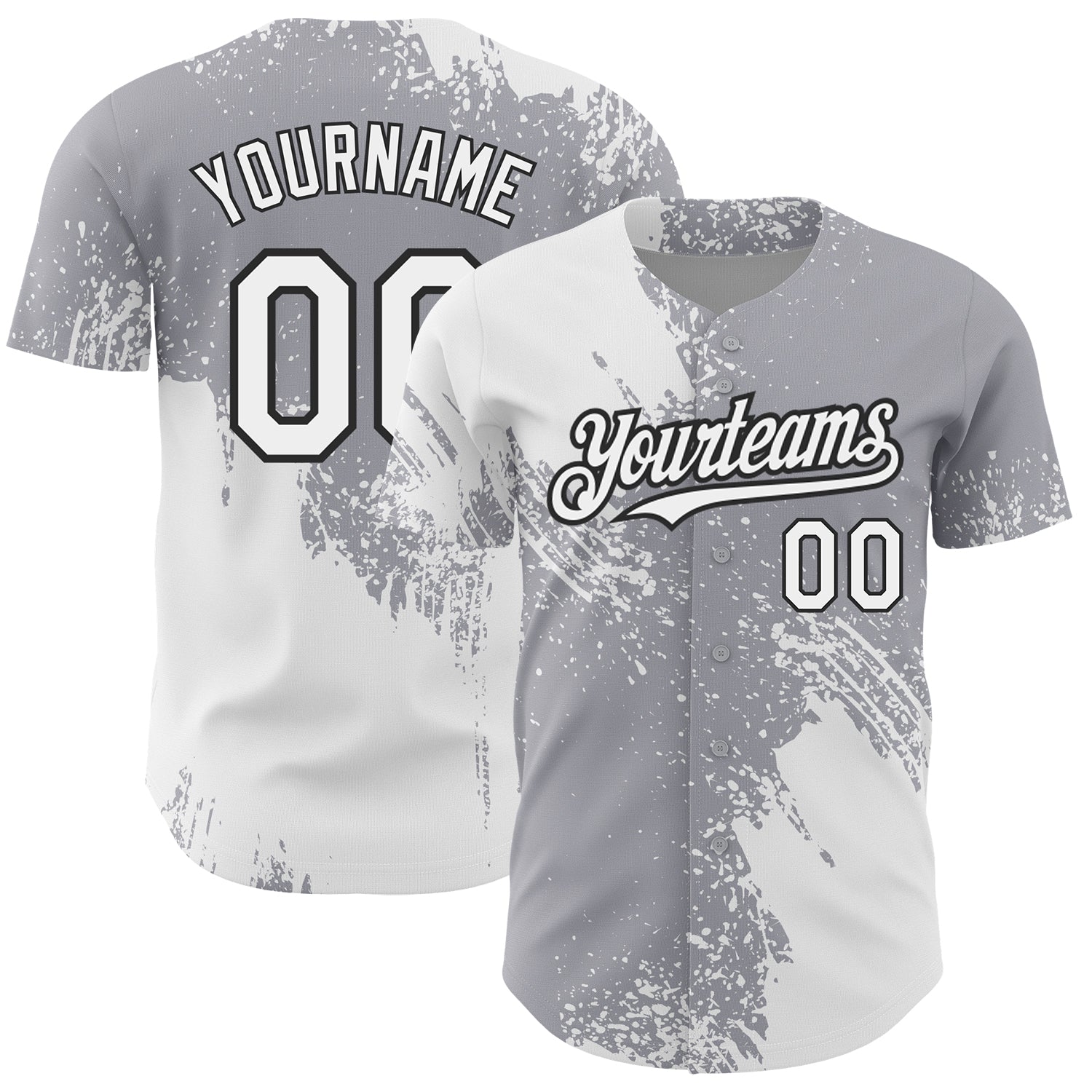 Custom Name Number 3D Pattern Gray Black White Brush Stroke Baseball Jersey - Personalized Authentic Team Jersey Personalized