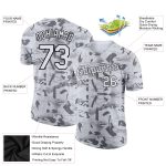 Custom Name and Number Chinese Style Performance T-Shirt - 3D Gray White Black Mountain Design Personalized Gray White-Black