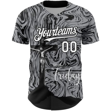 Custom Jesus Christ Cross Baseball Jersey, Personalized Gray and Black 3D Pattern, Good Friday Team Name and Number Personalized