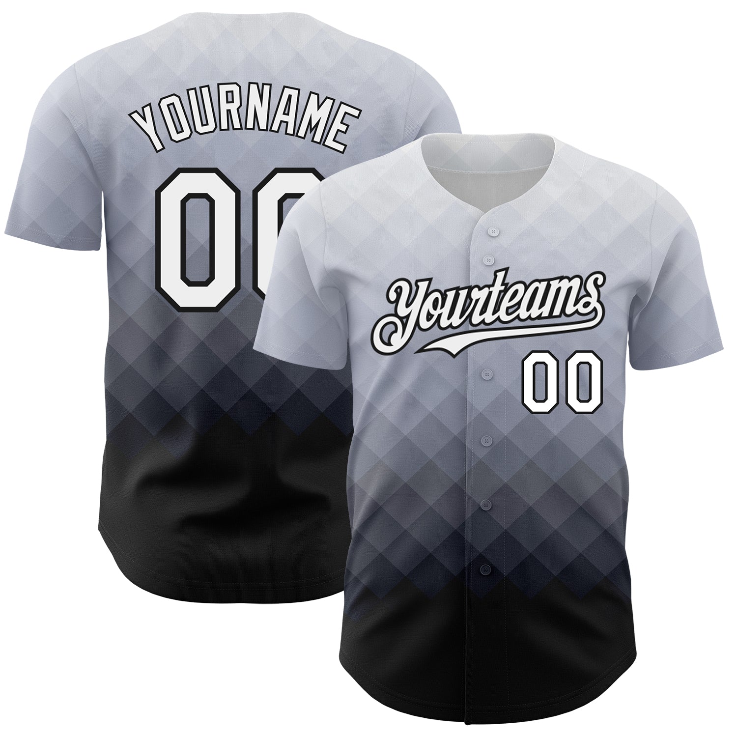 Custom Baseball Jersey with Personalized Name and Number, 3D Gray White-Black Pattern, Authentic Team Design Personalized