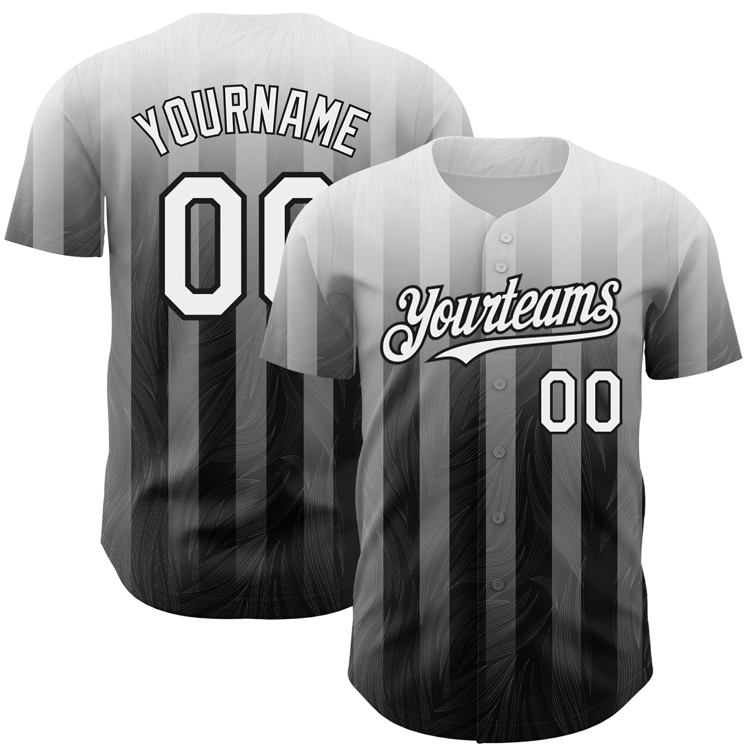 Custom Baseball Jersey with 3D Stripes Pattern - Personalized Gray White Black Design, Include Name & Number Personalized