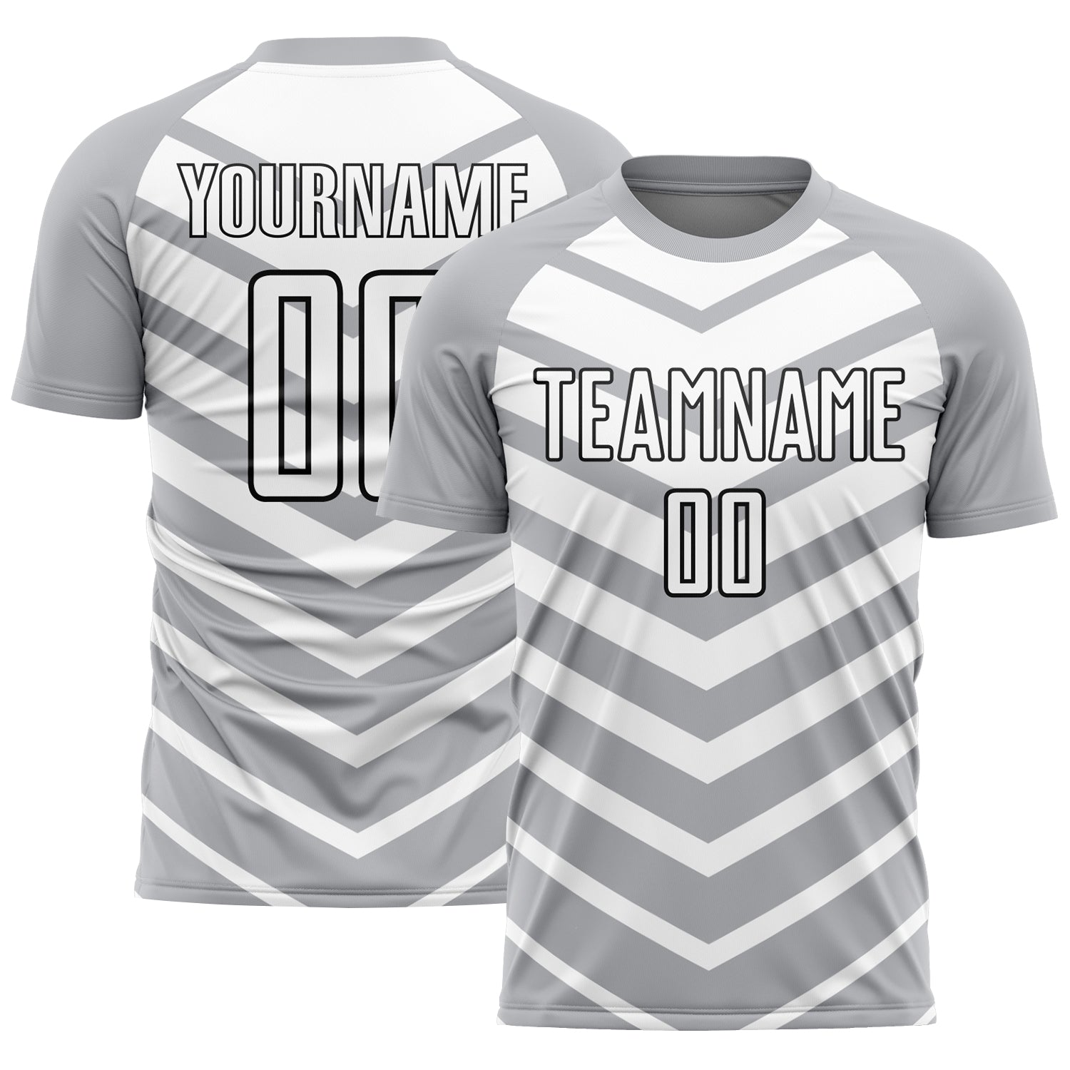 Custom Name and Number Soccer Uniform Jersey - Personalized Gray Black Arrow Shapes Sublimation Team Apparel Personalized
