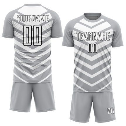 Custom Name and Number Soccer Uniform Jersey - Personalized Gray Black Arrow Shapes Sublimation Team Apparel Personalized