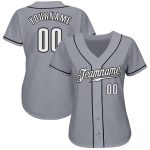 Custom Name and Number Authentic Baseball Jersey - Personalized Gray Black and White Team Apparel Personalized Gray White-Black