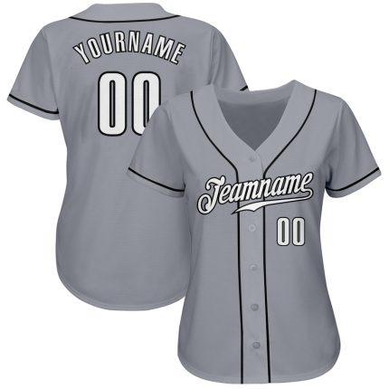 Custom Name and Number Authentic Baseball Jersey - Personalized Gray Black and White Team Apparel Personalized Gray White-Black