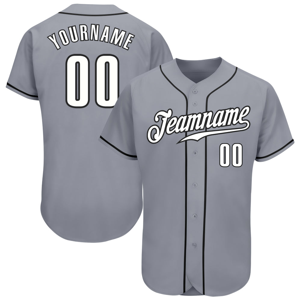 Custom Name and Number Authentic Baseball Jersey - Personalized Gray Black and White Team Apparel Personalized Gray White-Black