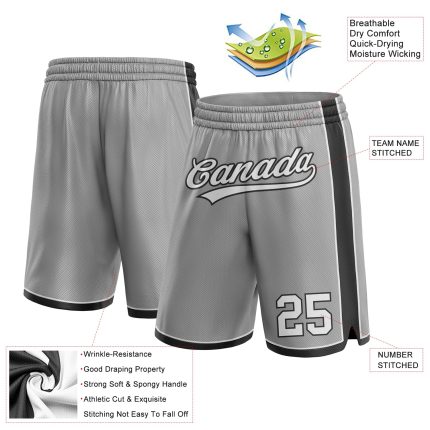 Custom Team Basketball Shorts with Name and Number - Personalized Gray White-Black Authentic Sportswear Personalized Gray