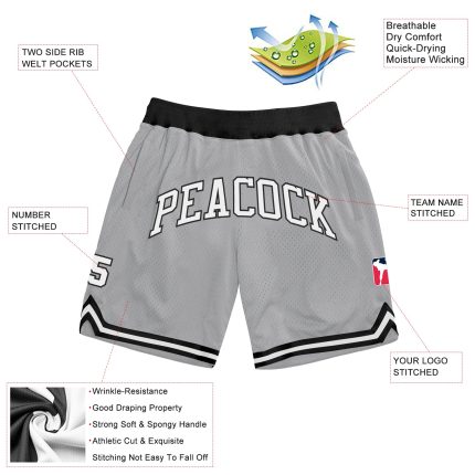 Personalized Authentic Gray White Black Basketball Shorts - Throwback Design Personalized Gray White-Black Authentic Throwback